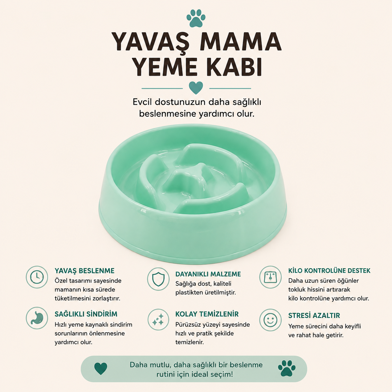 Kedi Köpek Yavaş Yeme Kabı 175 ML Slow Feeder Sindirim Dostu Anti Boğulma Mama Kabı