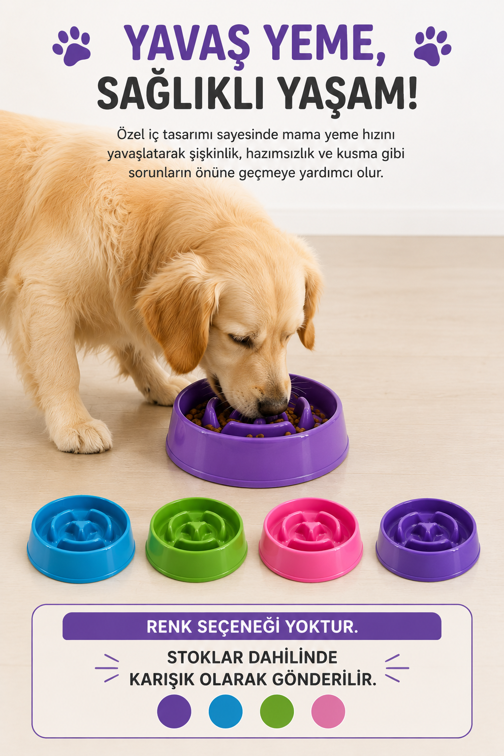 Kedi Köpek Yavaş Yeme Kabı 775 ML Slow Feeder Sindirim Dostu Anti Boğulma Mama Kabı