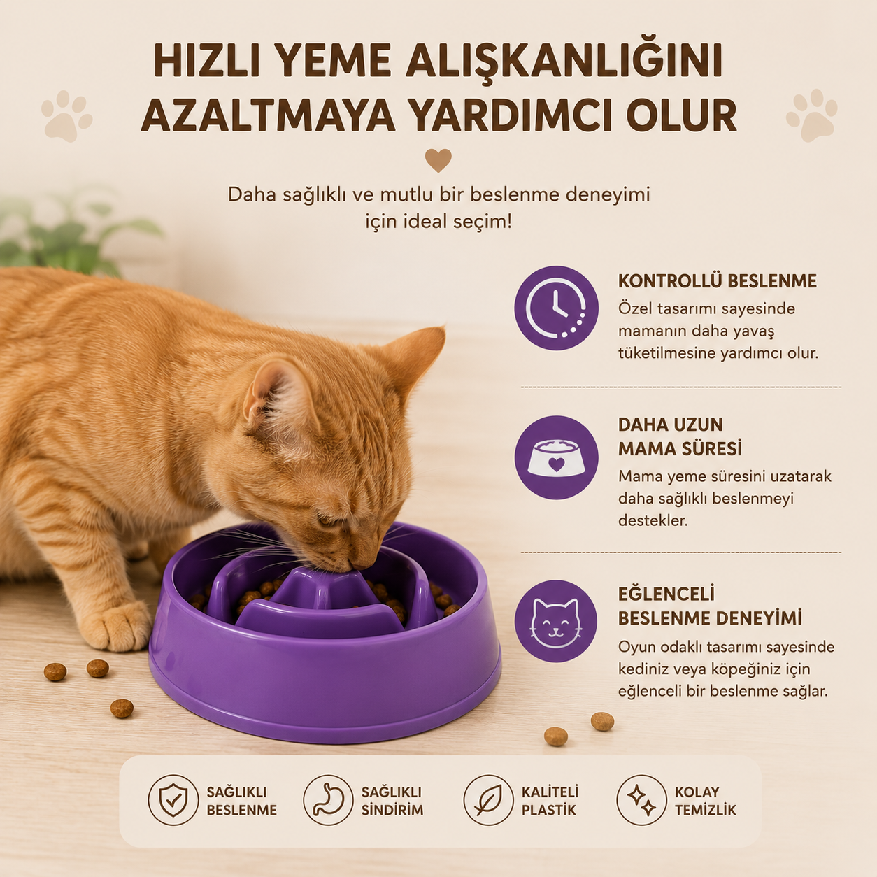 Kedi Köpek Yavaş Yeme Kabı 375 ML Slow Feeder Sindirim Dostu Anti Boğulma Mama Kabı (Kopya)