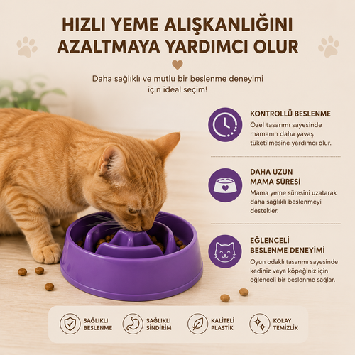 Kedi Köpek Yavaş Yeme Kabı 375 ML Slow Feeder Sindirim Dostu Anti Boğulma Mama Kabı (Kopya)