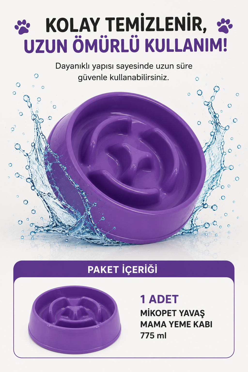 Kedi Köpek Yavaş Yeme Kabı 775 ML Slow Feeder Sindirim Dostu Anti Boğulma Mama Kabı