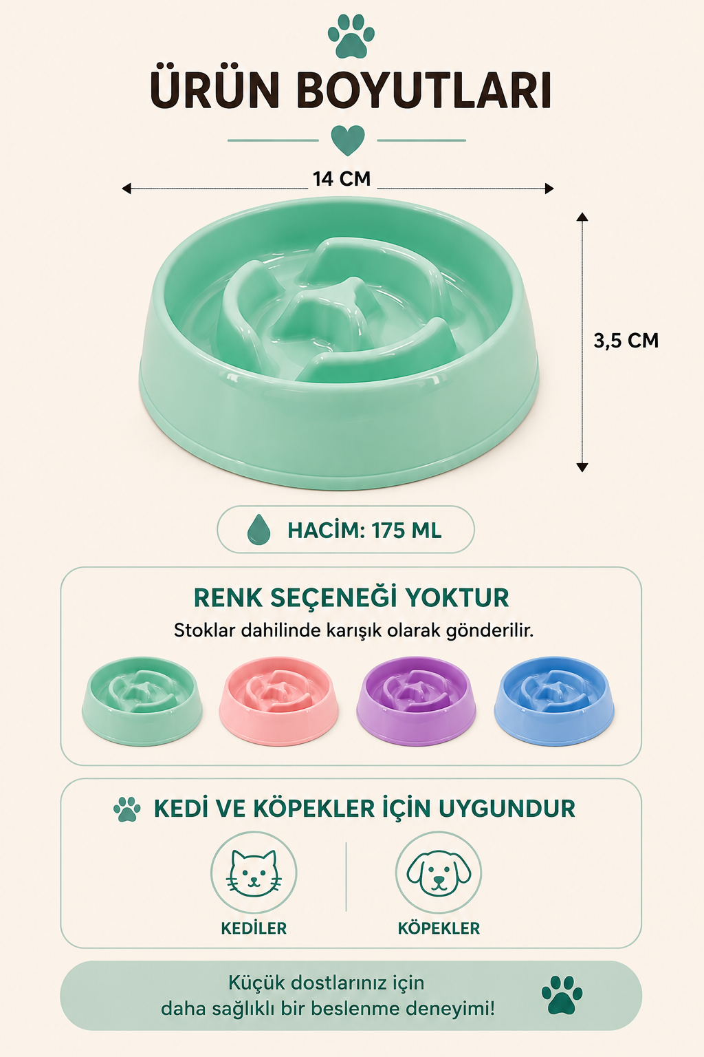 Kedi Köpek Yavaş Yeme Kabı 175 ML Slow Feeder Sindirim Dostu Anti Boğulma Mama Kabı